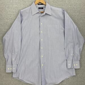 Nautica Shirt Mens 17 White Blue Striped Button Up Long Sleeve Casual